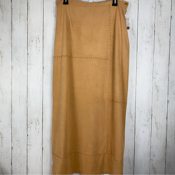 Jessica Holbrook Women Maxi Skirt Set Size L Camel Brown Butter Suede Outfit 2PC - Picture 7 of 13